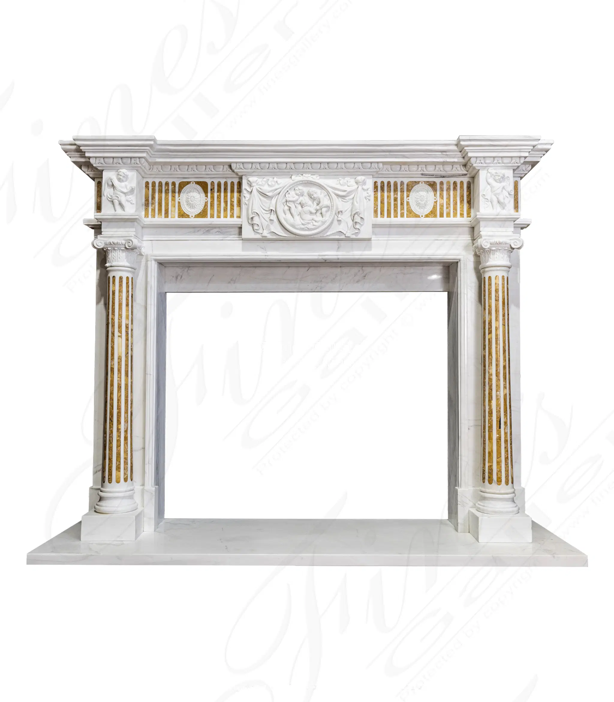 F. DE MUREDA NAPOLI マンドリン　ムレダ　インレイ装飾 Neoclassical Italian Marble Fireplace Mantel | Luxury Mantel
